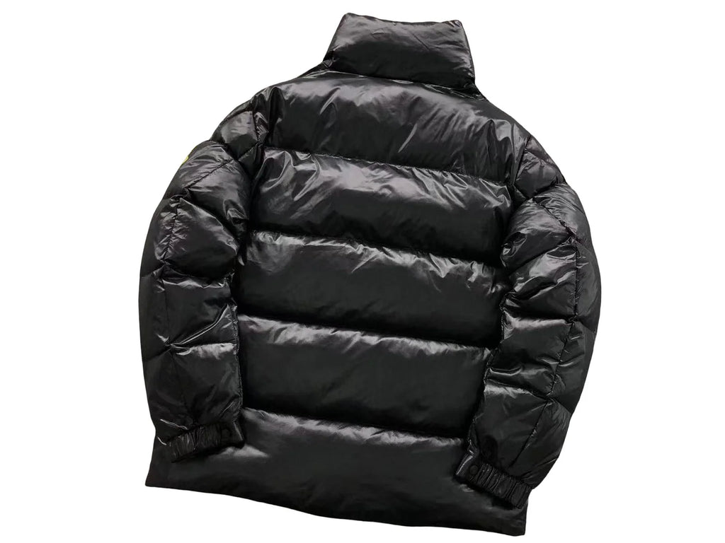 Moncler Black Olive Logo Patch Stand Collar Puffer Jacket
