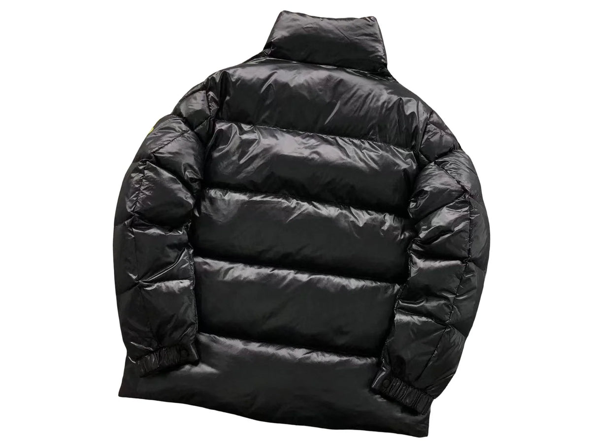 Moncler Black Olive Logo Patch Stand Collar Puffer Jacket