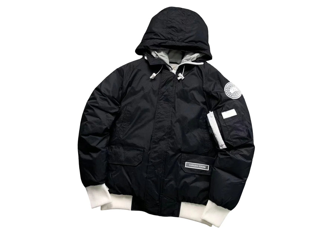 Canada Goose Black and White Contrast Hooded Bomber Jacket