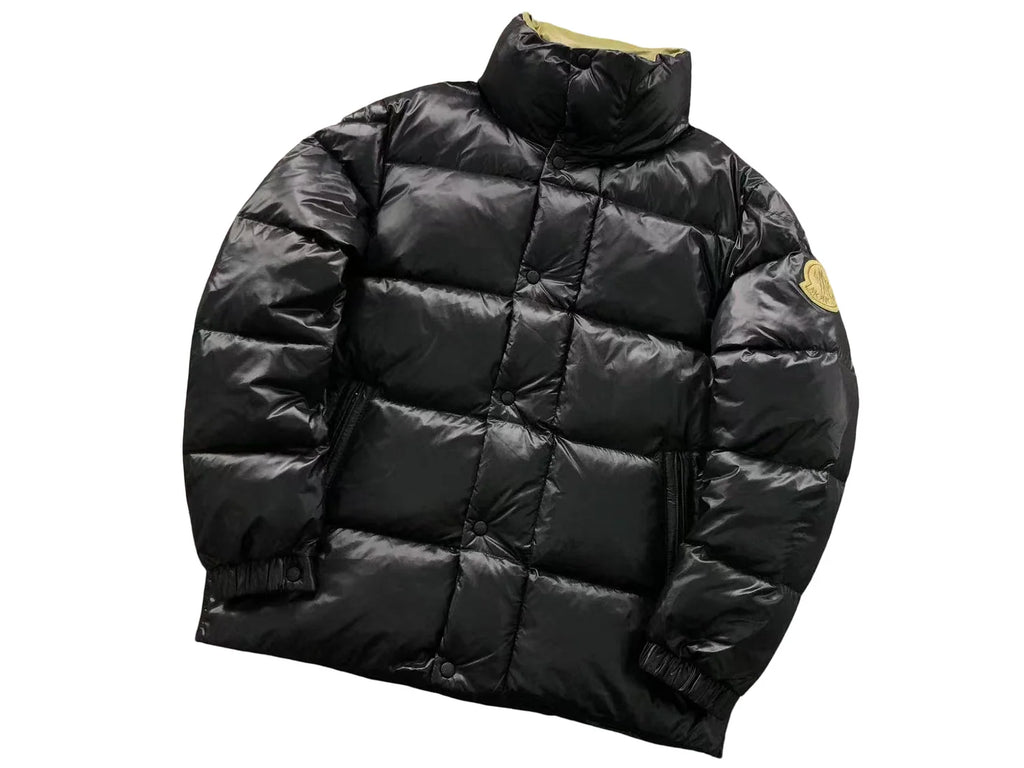 Moncler Black Olive Logo Patch Stand Collar Puffer Jacket