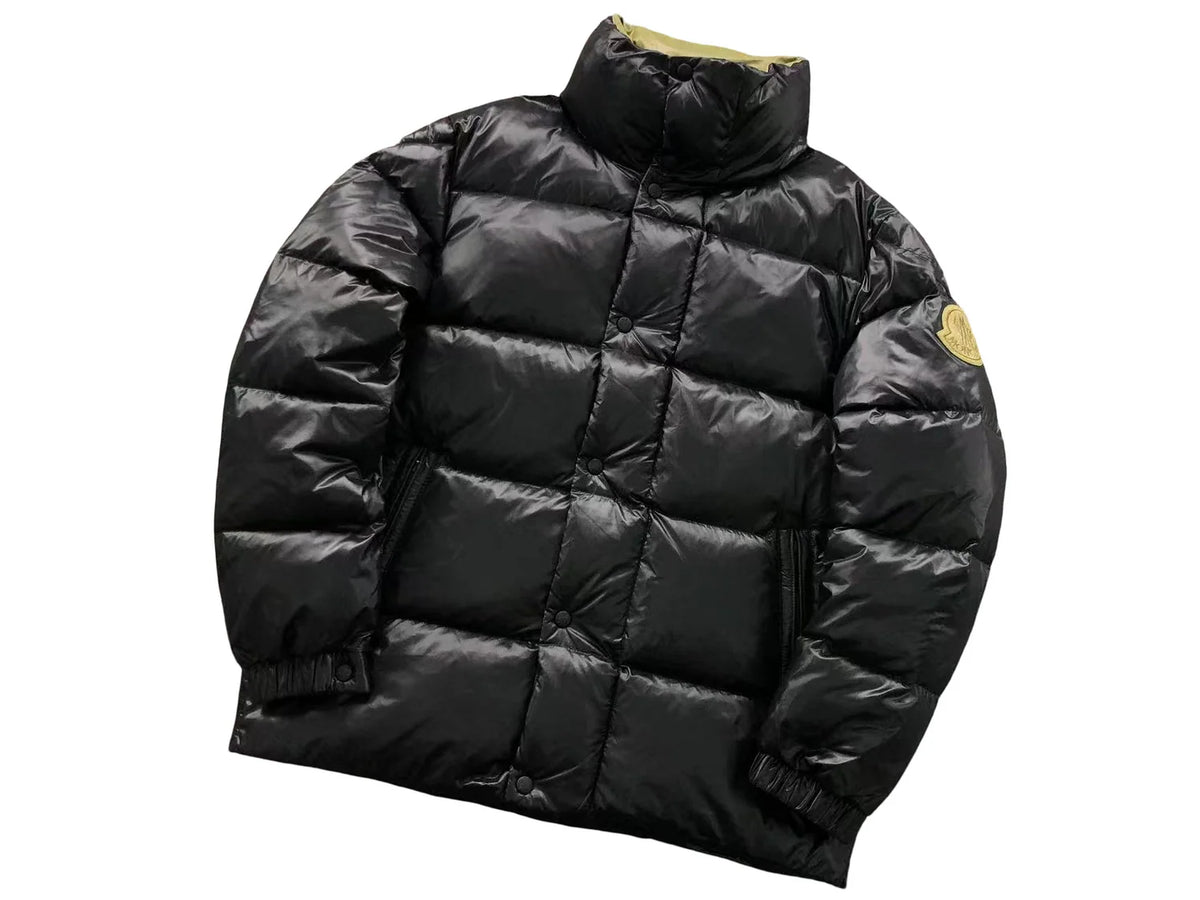 Moncler Black Olive Logo Patch Stand Collar Puffer Jacket