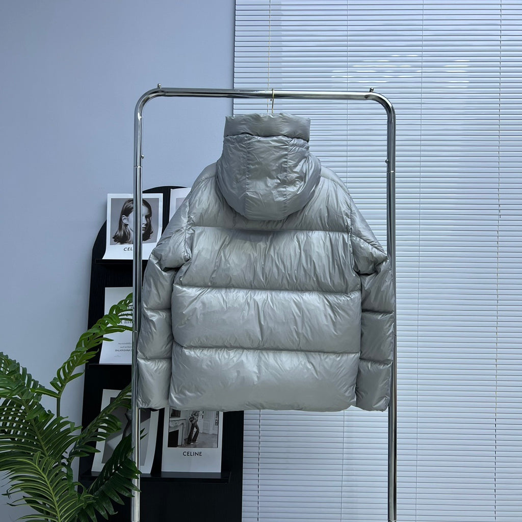 Canada Goose Silver Gray Logo Patch Hooded Puffer Jacket