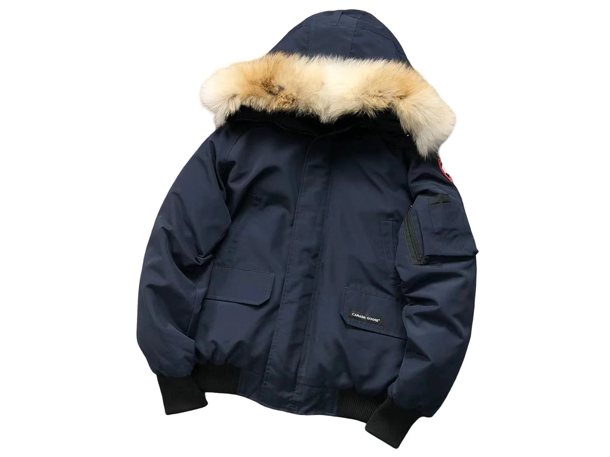 Canada Goose Navy Blue Fur-Trim Hooded Bomber Jacket