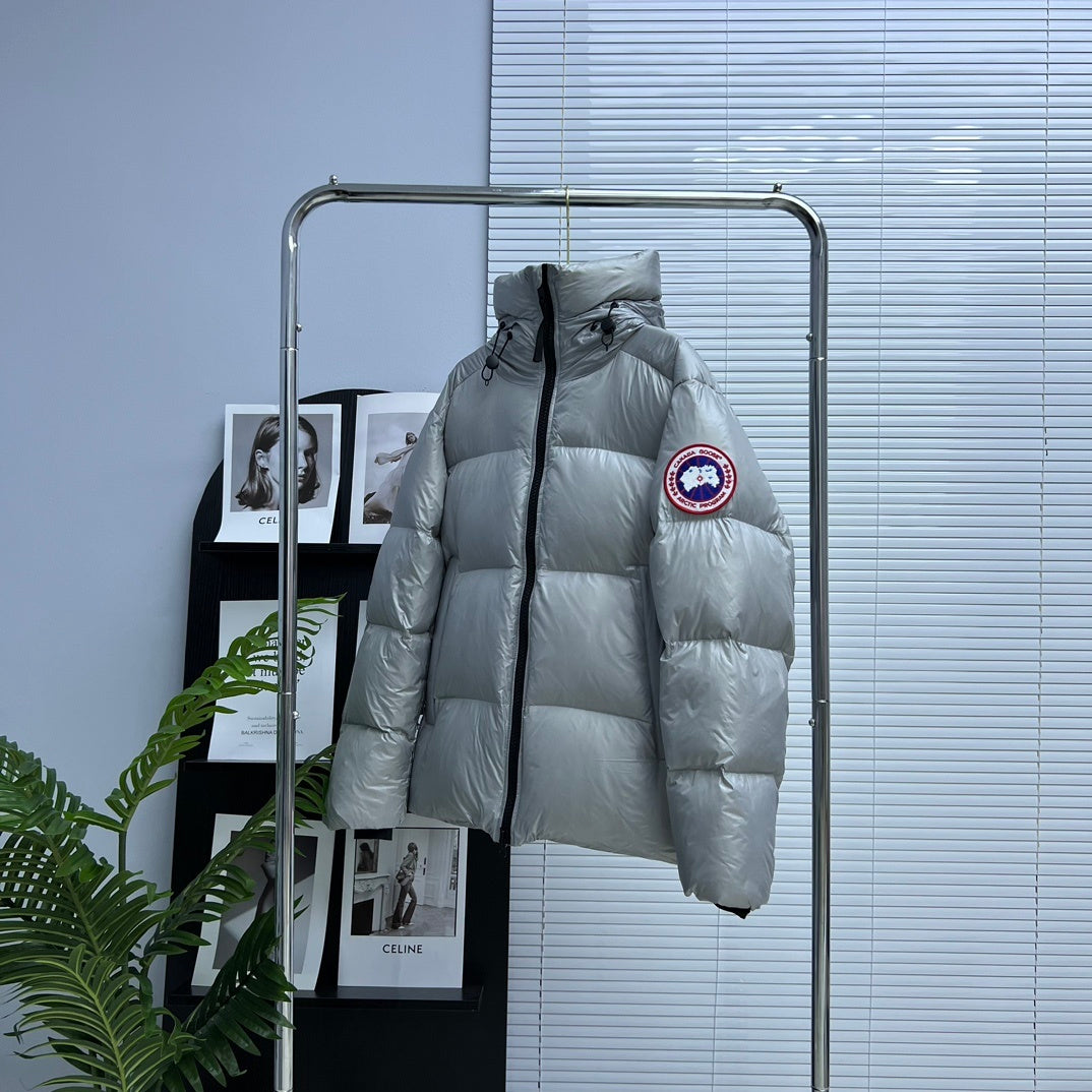 Canada Goose Silver Gray Logo Patch Hooded Puffer Jacket