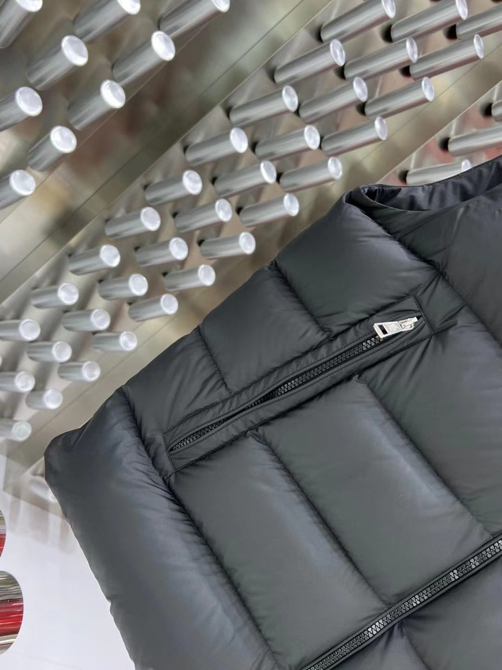 Moncler Charcoal Gray Logo Trim Hooded Puffer Vest
