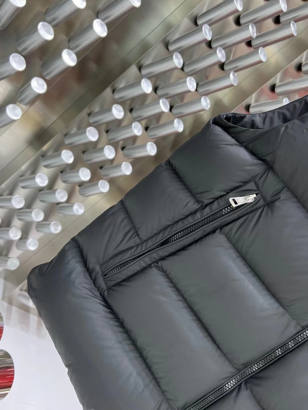 Moncler Charcoal Gray Logo Trim Hooded Puffer Vest