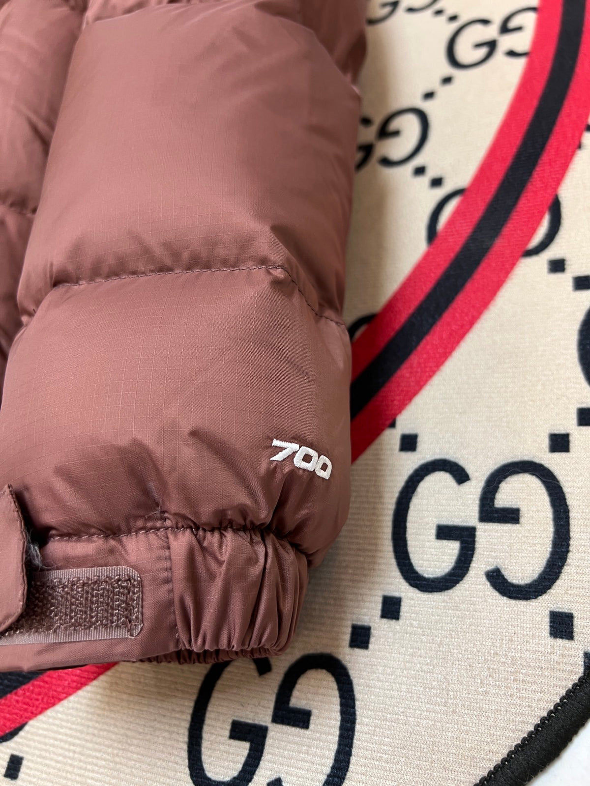 The North Face Rose Brown and Burgundy Colorblock Puffer Jacket