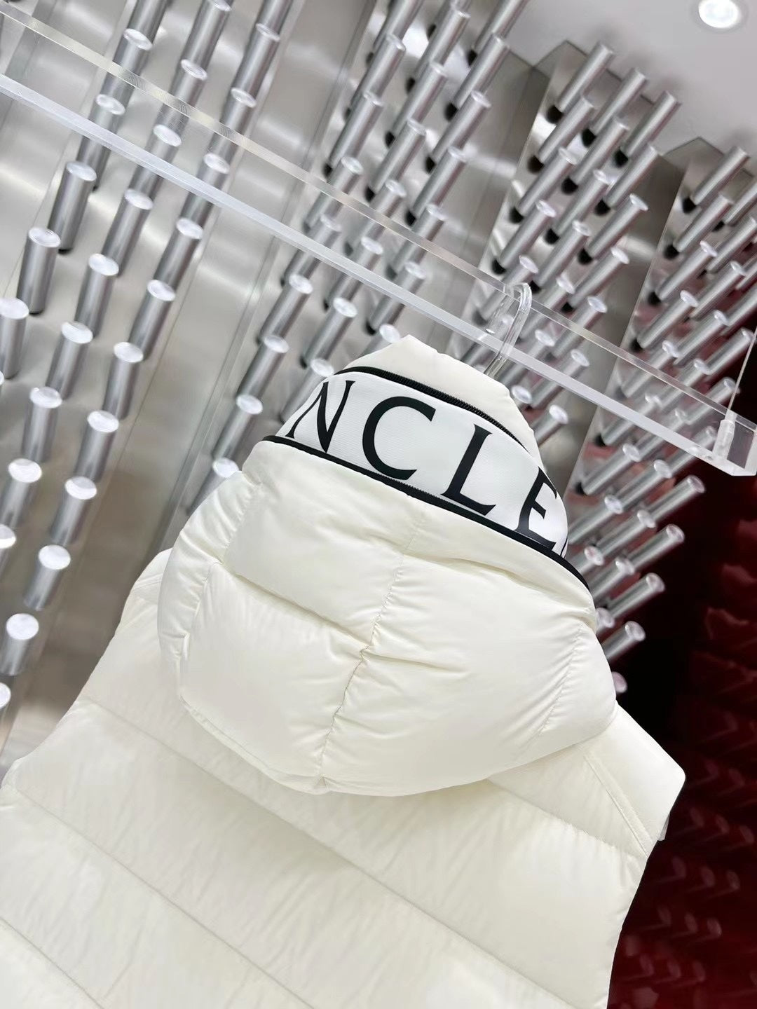 Moncler White Logo Trim Hooded Puffer Vest