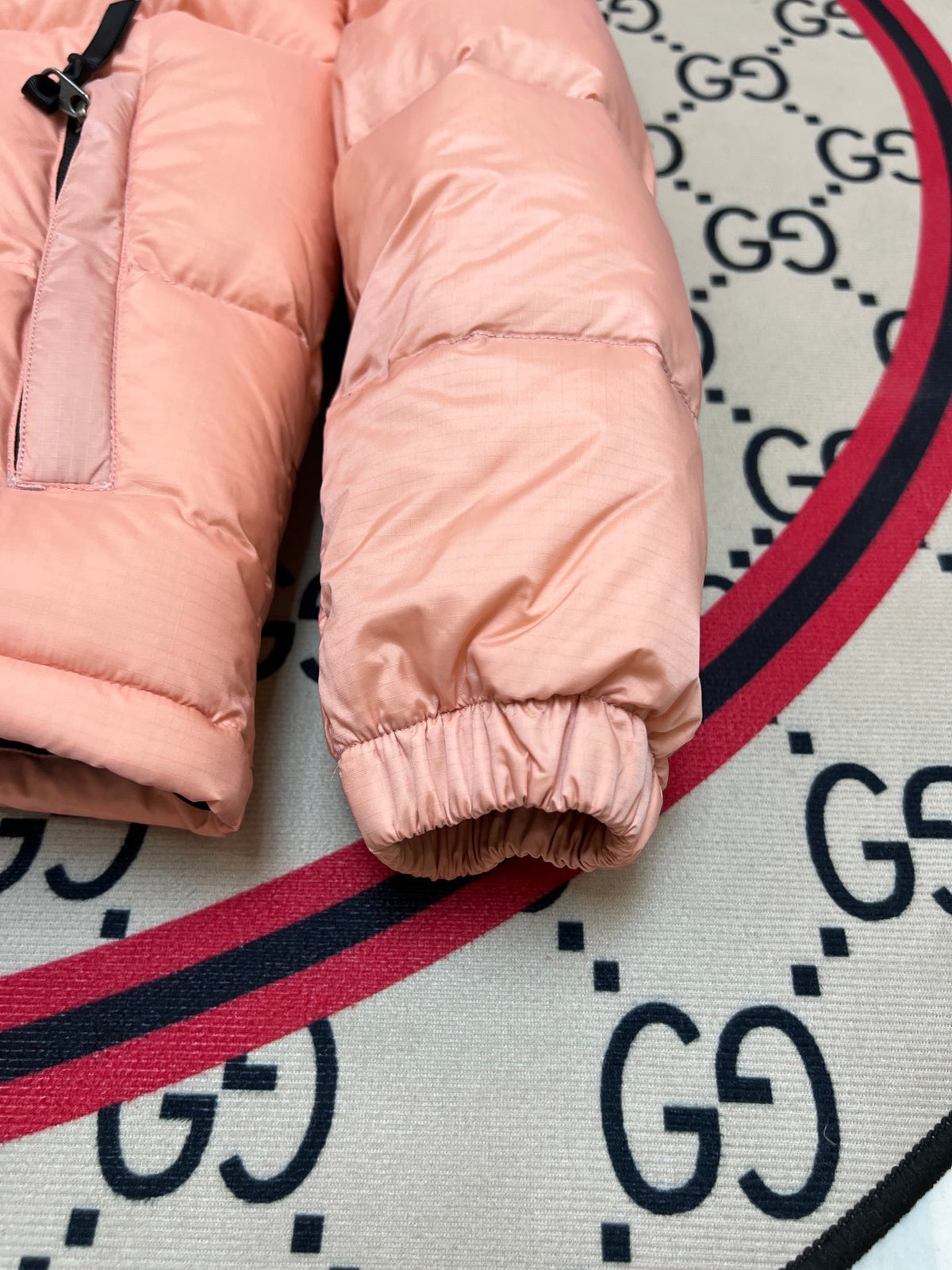 The North Face Peach Pink and Black Colorblock Puffer Jacket