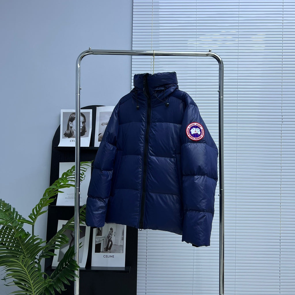 Canada Goose Navy Blue Logo Patch Hooded Puffer Jacket