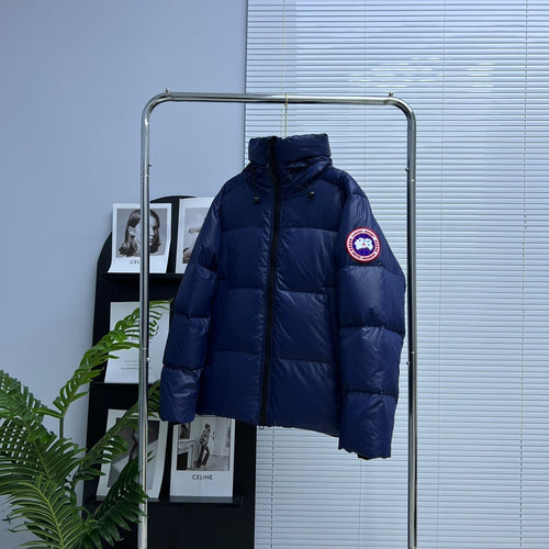 Canada Goose Navy Blue Logo Patch Hooded Puffer Jacket