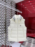 Moncler White Logo Trim Hooded Puffer Vest
