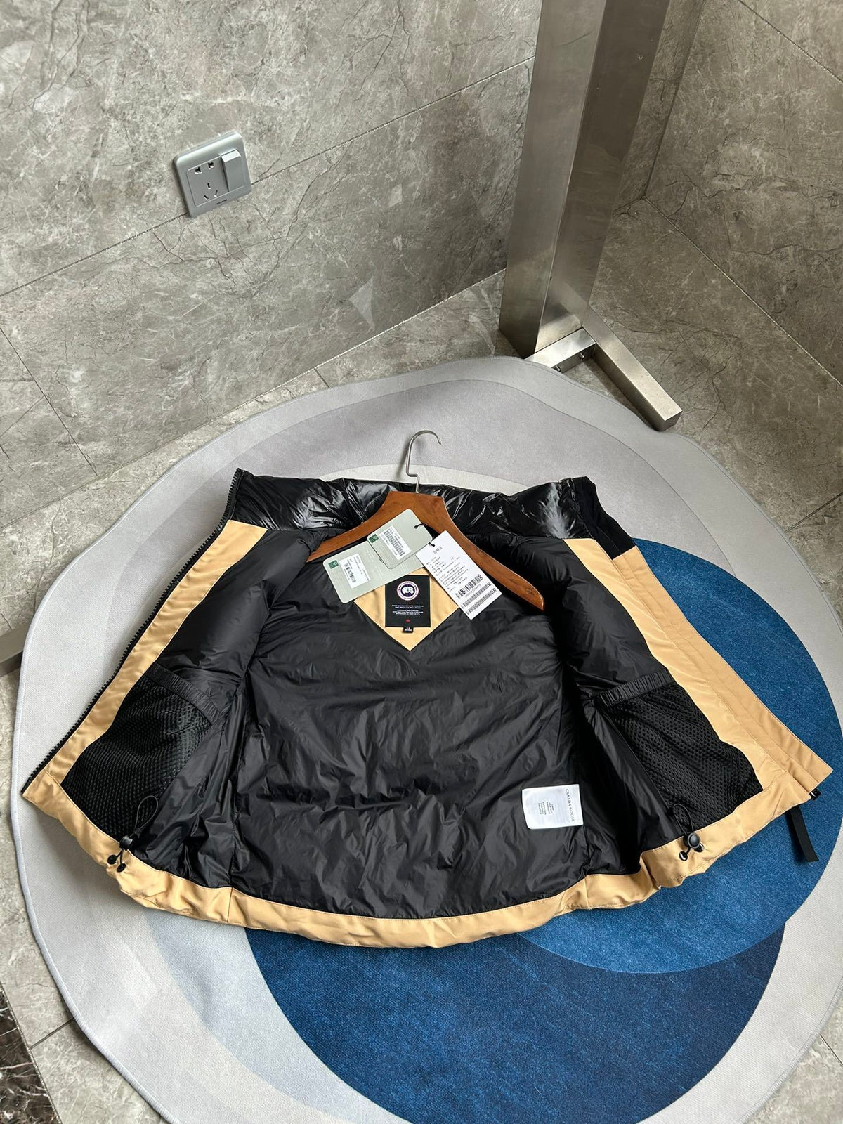 Canada Goose Camel Beige Black Patch Quilted Puffer Vest