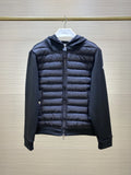 Moncler Black Contrast Stripe Quilted Front Hooded Jacket