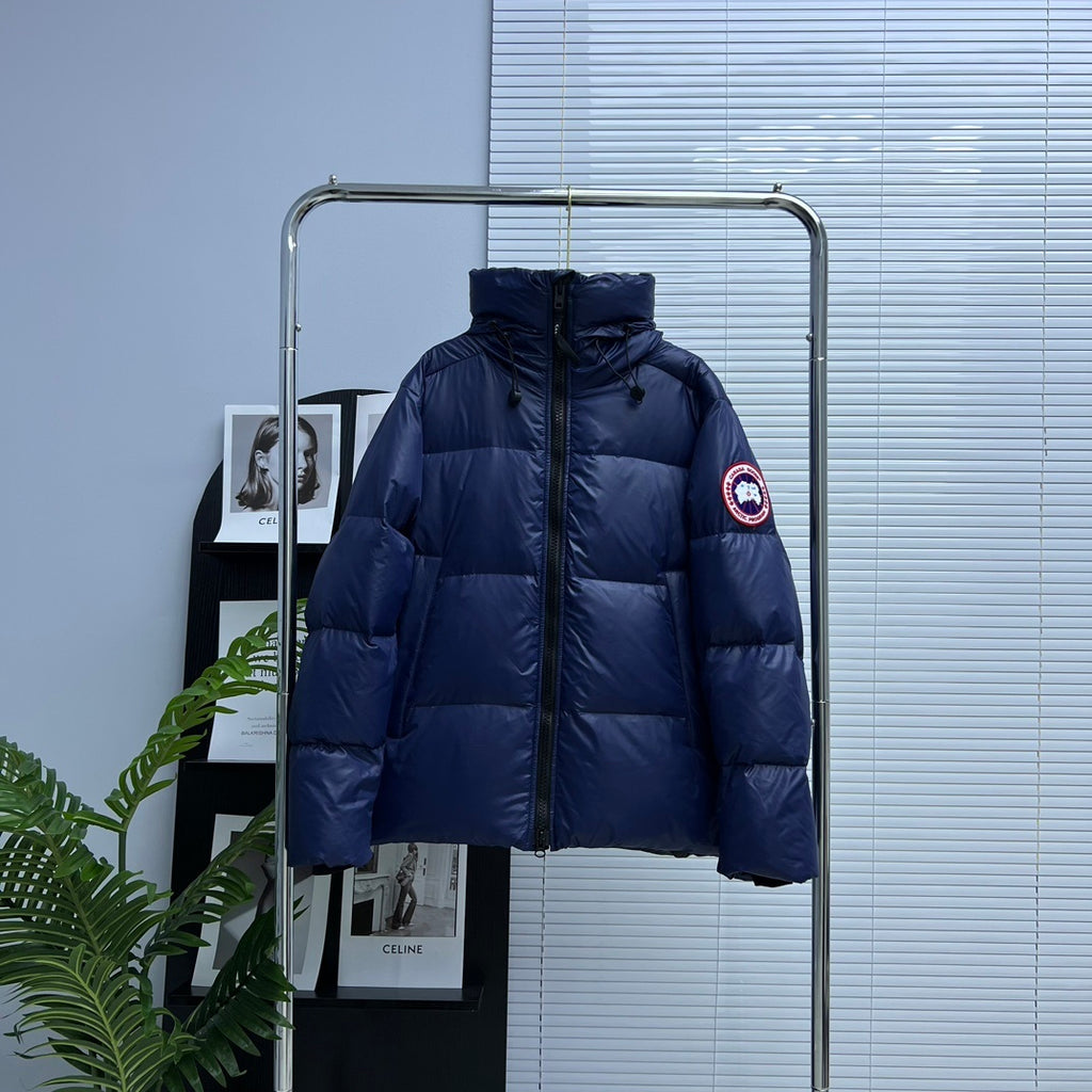 Canada Goose Navy Blue Logo Patch Hooded Puffer Jacket