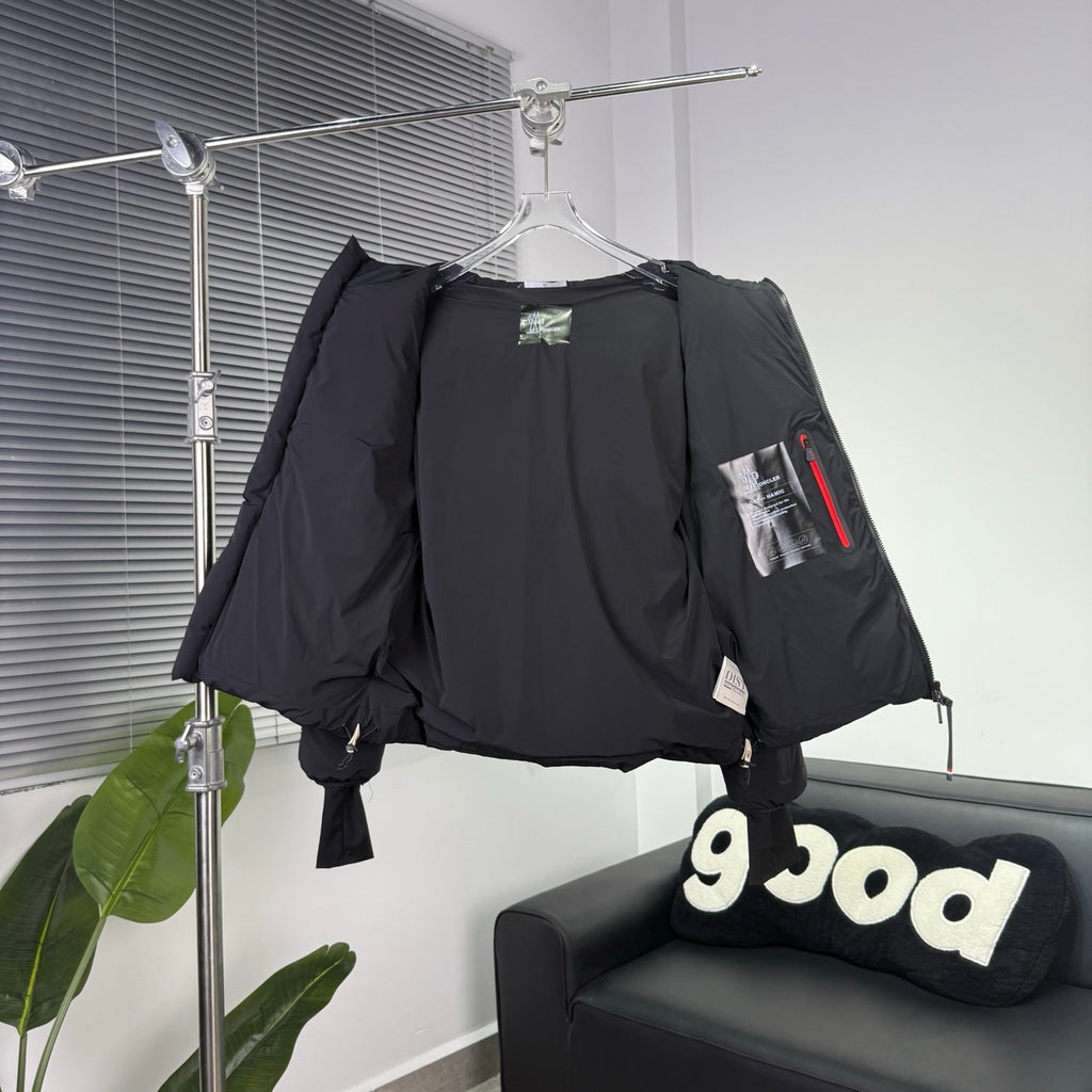 Moncler Black Graphic Logo Hooded Puffer Jacket