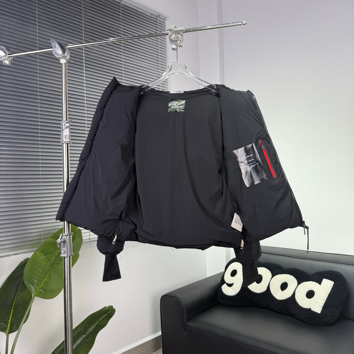 Moncler Black Graphic Logo Hooded Puffer Jacket