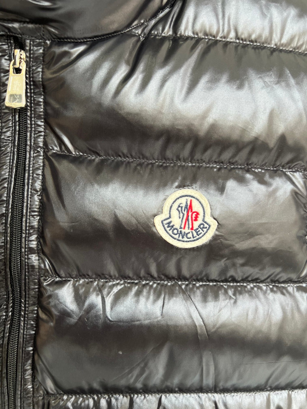 Moncler Black Glossy Stand Collar Quilted Puffer Vest