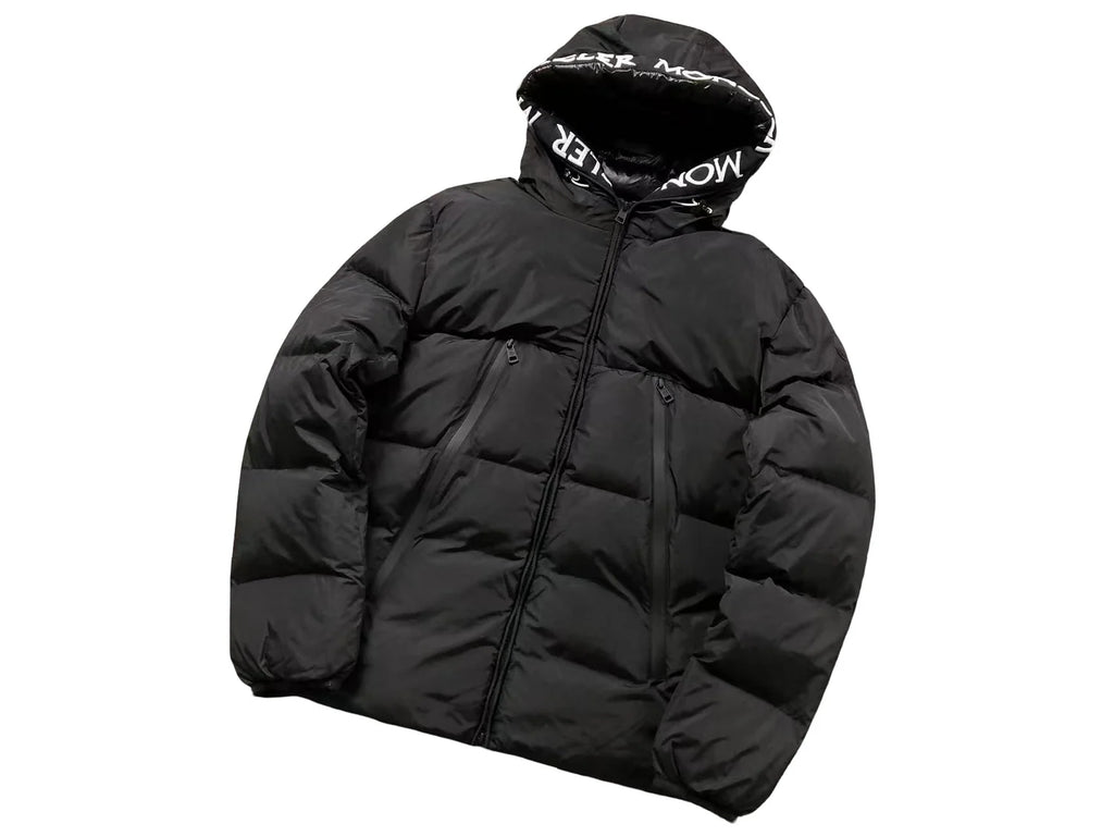 Moncler Black Logo Trim Hooded Puffer Jacket