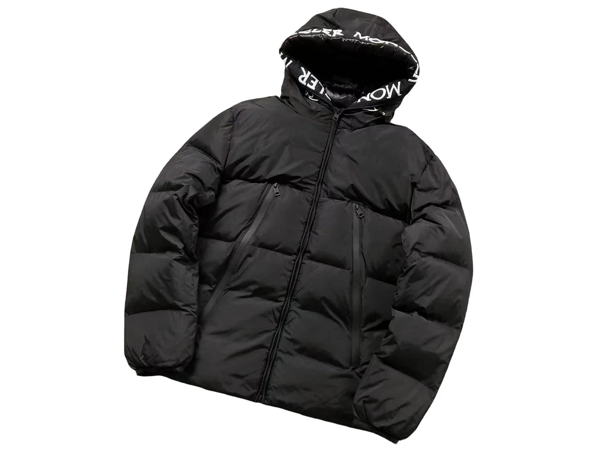 Moncler Black Logo Trim Hooded Puffer Jacket
