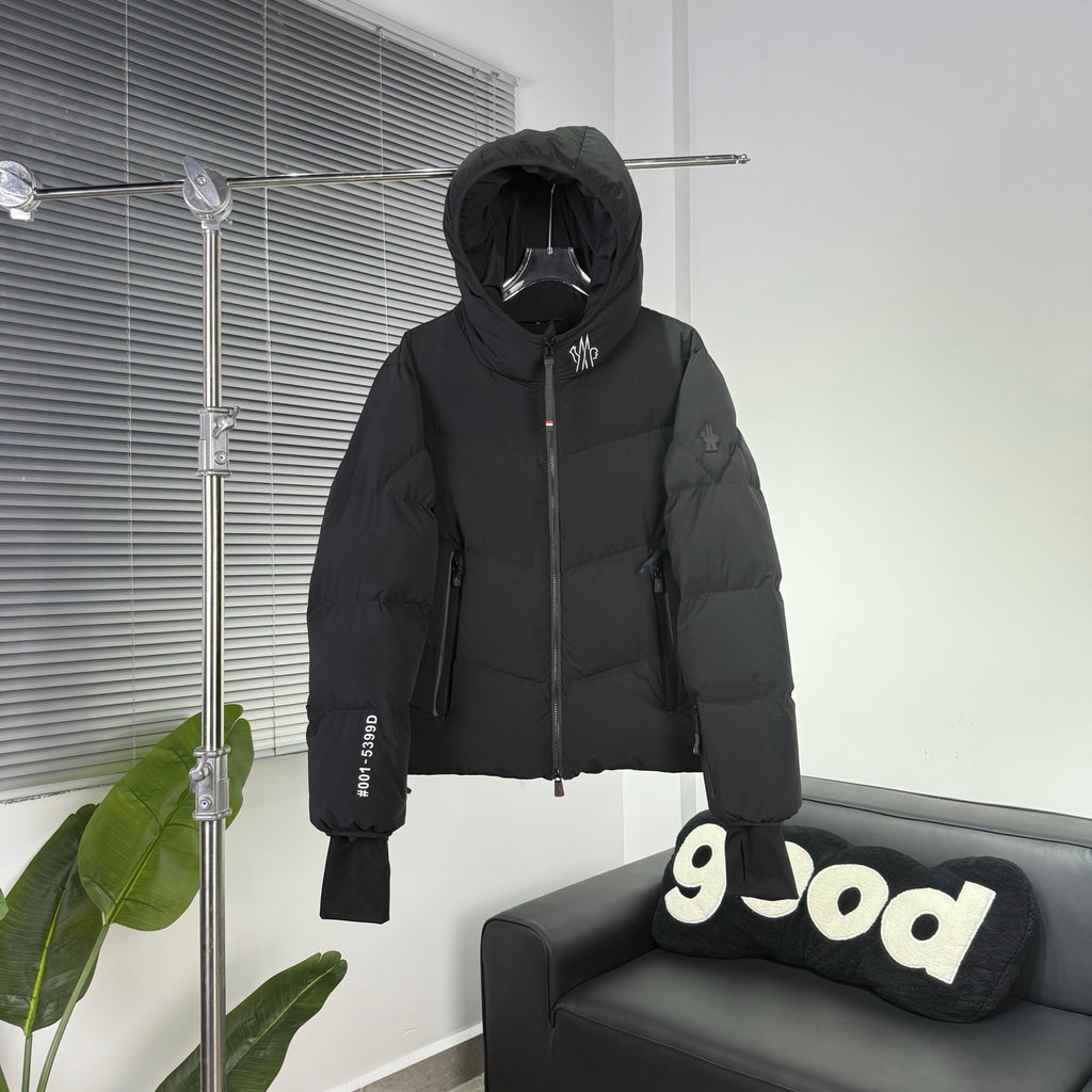 Moncler Black Graphic Logo Hooded Puffer Jacket