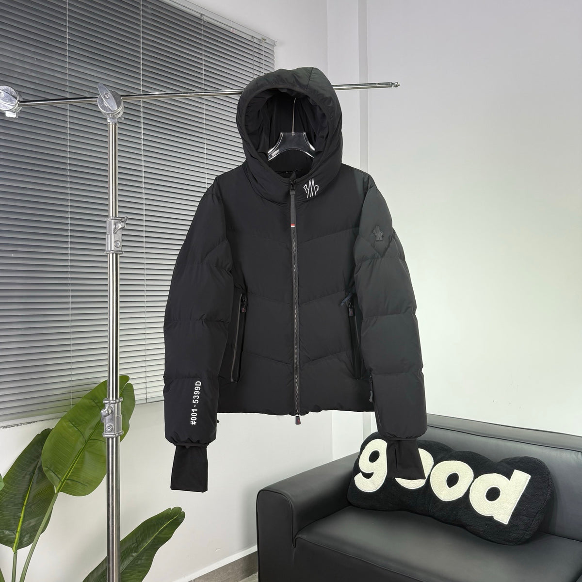 Moncler Black Graphic Logo Hooded Puffer Jacket