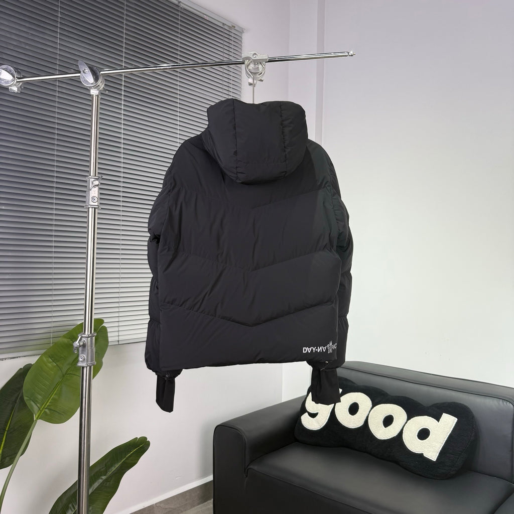 Moncler Black Graphic Logo Hooded Puffer Jacket