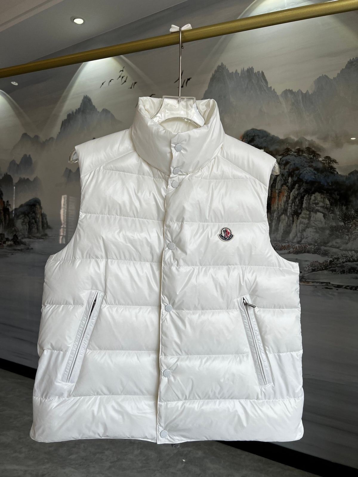 Moncler White Glossy Quilted Puffer Vest