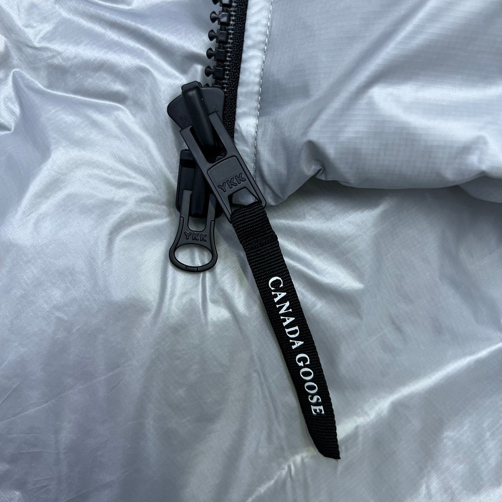 Canada Goose Silver Gray Logo Patch Hooded Puffer Jacket