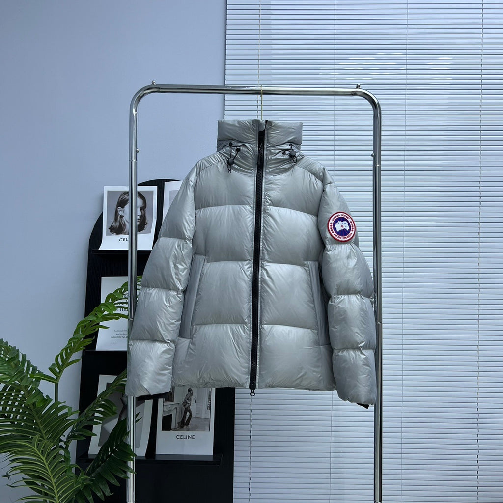 Canada Goose Silver Gray Logo Patch Hooded Puffer Jacket