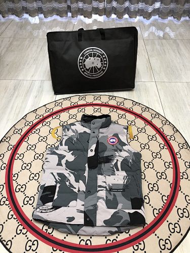Canada Goose Gray and Black Camo Print Puffer Vest